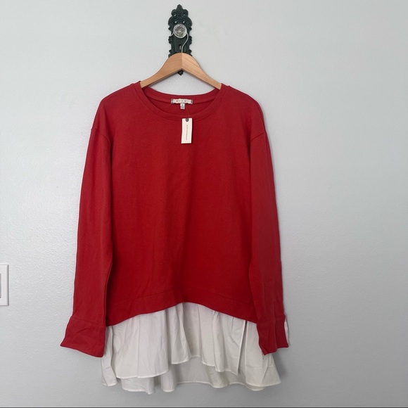 Anthropologie Eri + Ali Orange & White Layered Poplin Sweatshirt NWT - Picture 2 of 6